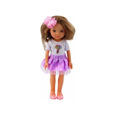 LEAN Toys Doll In Purple Dress Long Brown Hair Flower Clip