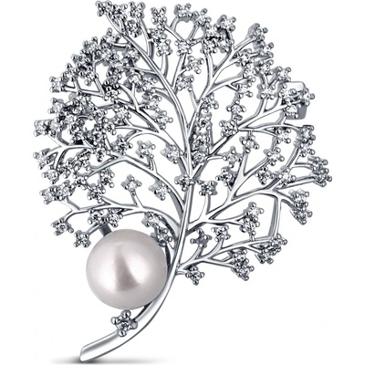 JwL Luxury Pearls elegantná perlová brošňa so zirkónmi JL0791