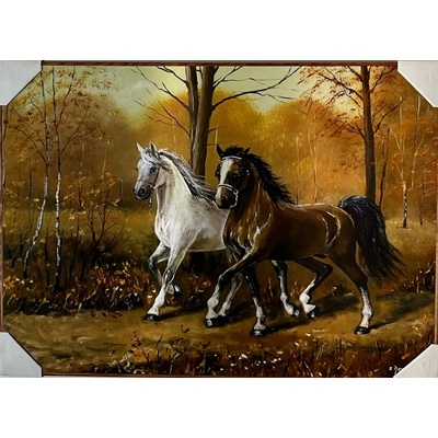 Bondecor Obraz "Koně na polní cestě" - tisk na papír na MDF desku, 70 x 50cm