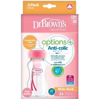 Dr.Brown´s láhev antikolik Options široké hrdlo plast růžová 2x270ml