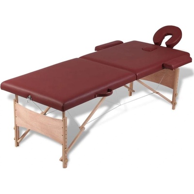 Vidaxl Červený skladací masážny stôl s 2 zónami a dreveným rámom