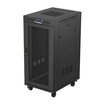 Lanberg Комуникационен шкаф Lanberg Rack Cabinet 19" Free-Standing 24U/600X800 (FlAT Pack) With Mesh Door LCD Black V2 (FF01-6824-23BL)