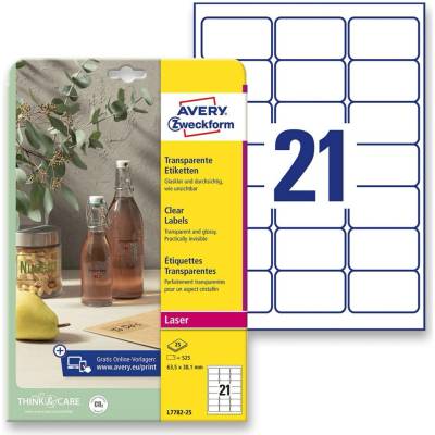 Avery Zweckform L7782-25 transparentní etikety 63,5 x 38,1 mm 525 etiket bílá