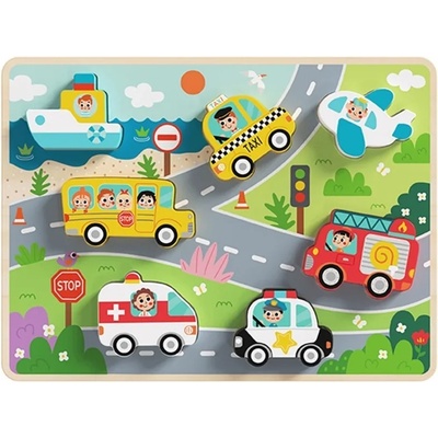 Tooky Toy Дървен 3D пъзел Tooky toy - Транспортни средства (TH634)