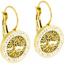 BRUNOshop.cz Visací náušnice STROM ŽIVOTA gold s kamínky S3446