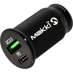 Makki Зарядно Makki Fast Charger Car - Type-C + USB QC3.0 20W - MAKKI-CC20W02-BK (MAKKI-CC20W02-BK)