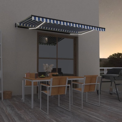 VidaXL Automatická markýza LED a senzor větru 450 x 350 cm modrobílá