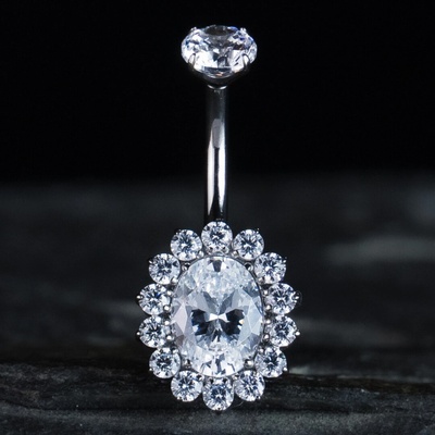 CryptoEshop Titanový piercing do pupíku Coli, oválný piercing se zirkony 1,6 mm 10 mm CBJ-1737-C