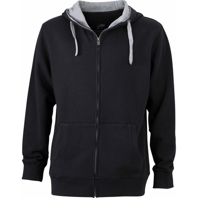 James & Nicholson mikina Lifestyle JN 963 s kapucí COT02096360202-black/grey Černá/melír šedá