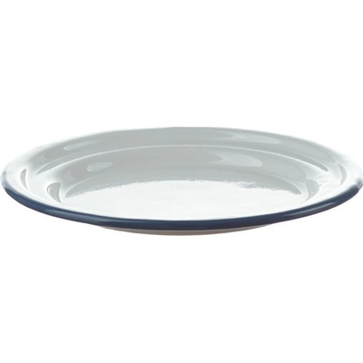 Münder Email Biely smaltovaný dezertný tanierik s modrou linkou White blue 18cm
