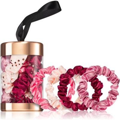 BrushArt Gift for You Slim satin scrunchie set gumičky do vlasov Pink & Red