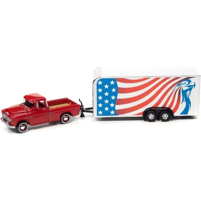 Johnny Lightning Chevrolet Cameo Pickup Truck w/Enclosed Car Trailer 1:64
