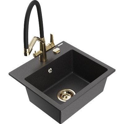 Mexen Milo гранитна кухненска мивка 1-камерна с кухненски смесител Duo, черен с пръски - 6505-76-671701-57-G (6505-76-671701-57-G)