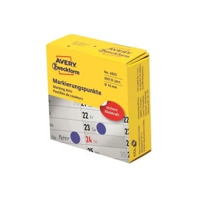 Etikety kruhové 10mm Avery modré v dispenzore