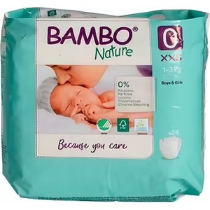 Bambo Nature Еко пелени Bambo Nature - Premature, размер 0, 1-3 kg, XXS, 24 броя (1000010819) - baby