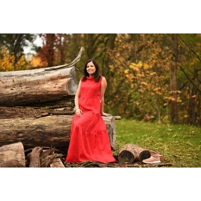 Nelly Červené lněné boho šaty dlouhé
