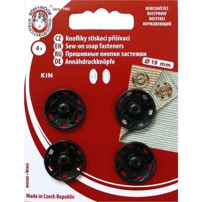 KOH-I-NOOR Kovová patentka 19mm černá 4ks vel. 7
