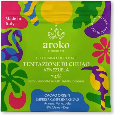 Aroko Chocolate 74% hořká Tentazuone Di Chuao Piemontese IGP Hazelnut Cream 50 g
