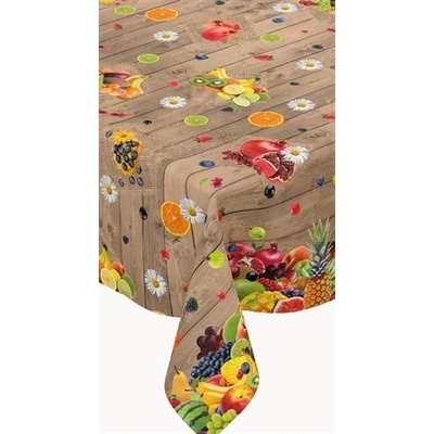 Impol Trade Ubrus PVC 194A tropické ovoce na hnědém dřevě návin 20 mx140 cm