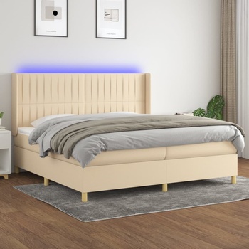 vidaXL Боксспринг легло с матрак и LED, кремава, 200x200 см, плат (3139066)