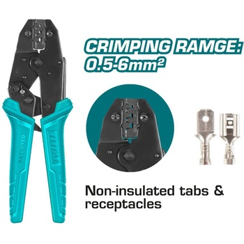 TOTAL Клещи за кримпване на неизолирани кабелни обувки TOTAL, Industrial, 180 мм, 0.5 - 6.0 мм2 (TL IND THCPC0506)