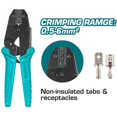 TOTAL Клещи за кримпване на неизолирани кабелни обувки TOTAL, Industrial, 180 мм, 0.5 - 6.0 мм2 (TL IND THCPC0506)