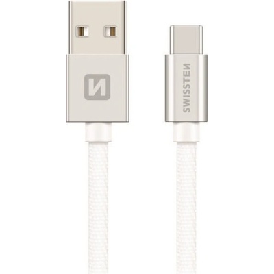 Swissten 71521103 USB 2.0 typ A na C, USB 2.0, zástrčka A - zástrčka C, opletený, 0,2m, stříbrný