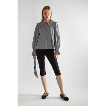 Image 1 of Glamorous Black-White Gingham Statement-Collar Blouse - Black