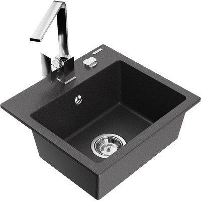 Mexen Milo гранитна мивка с 1 отделение и кухненски смесител Rita, черно на пръски - 6505-76-670300-00 (6505-76-670300-00)