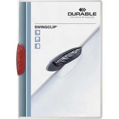 Durable desky s rychlovazačem "Swingclip® 30" červená s klipem A4 PP