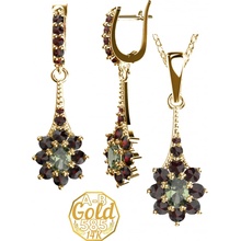 A-B Jewelry set Symphony with moldavite and garnets in yellow gold 200000110