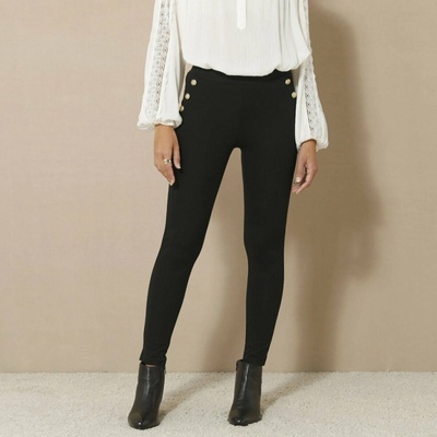 Legíny s ozdobnými knoflíky a pružným pasem černé