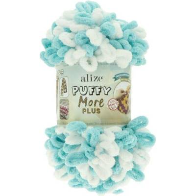 Alize Puffy More Plus 8001 bílá s modrou barvou