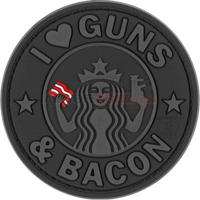 Gumová nášivka Jackets to Go nápis Guns and Bacon - čierna