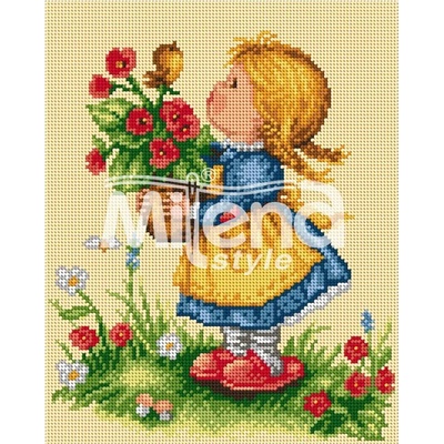 Milena Style Момиче с букет - гоблен с щампа без конци