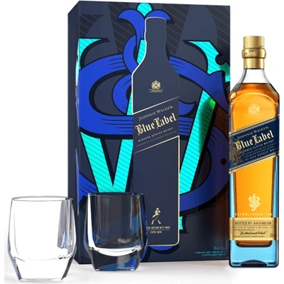 Johnnie Walker Blue Label with two glasses - бленд шотландско уиски 700ml