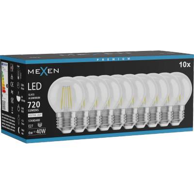 Mexen Vintis 10x LED нажежаема жичка крушка E27, G45, 6W, Неутрална - 4000K, 720 lm, (L156-E27-0640-00x10)