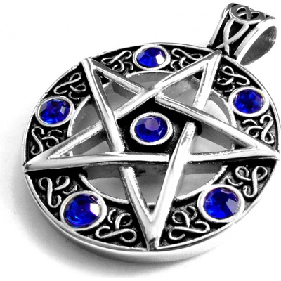 Steel Jewelry Přívěsek pentagram modrý krystal z chirurgické oceli PR171026