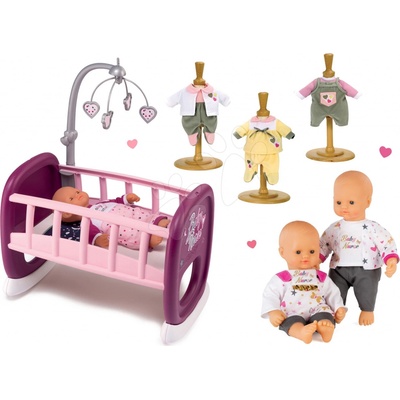 Smoby zlatá 32 cm Baby Nurse + kolébka pro panenku s peřinkou + 3ks šaty 220100-10
