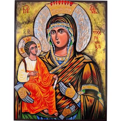 СПЕЦИАЛНА РЪЧНО РИСУВАНА ИКОНА СВЕТА БОГОРОДИЦА ТРОЕРУЧИЦА