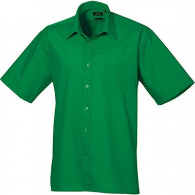 Premier Workwear pánská popelínová pracovní košile s krátkým rukávem zelená emeraldová