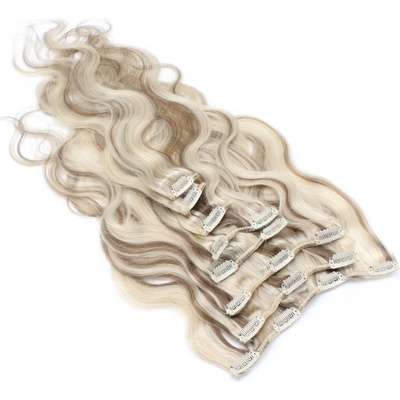 Clip in vlasy vlnité 100% lidské REMY 50cm platina/světle hnědá