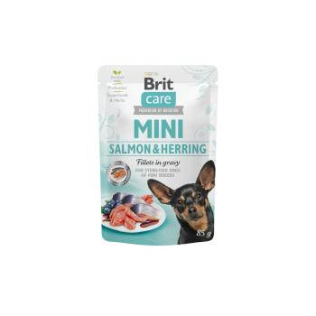 Brit Care Mini Salmon & Herring fillets in gravy for sterilised dogs-филенца от сьомга и херинга за кастрирани кучета, 85gr