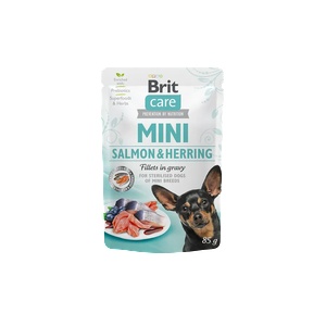 Brit Care Mini Salmon & Herring fillets in gravy for sterilised dogs-филенца от сьомга и херинга за кастрирани кучета, 85gr