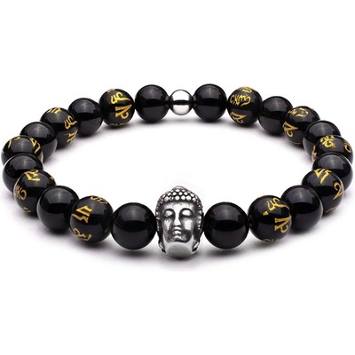 BudNej minerálny náramok BUDDHA z obsidiánu a obsidiánu s mantrou MN1130