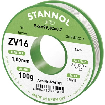 Stannol ZV16 bezolovnatý pájecí cín bez olova Sn99,3Cu0,7 REL0 100 g 1 mm