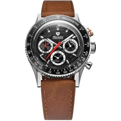Nivada Grenchen Chronoking Meca Racing Black - Inter. Bezel - Brown Leather