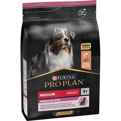 Purina Pro Plan Medium Adult Sensitive Skin кучета от средни породи с чувствителна кожа, суха храна със сьомга 3kg