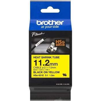 Brother HSe-631E Pro Tape, 11.2 mm x 1.5 m, черен печат / жълт фон , оригинална лента (HSE631E)