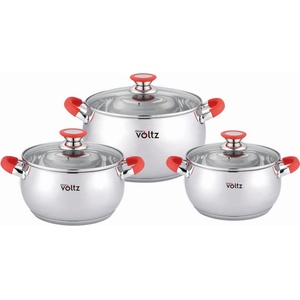 Voltz Комплект тенджери Oliver Voltz OV51210N6B, 6 части, Индукция, Силиконови дръжки, Инокс/Червен (OV51210N6B red)